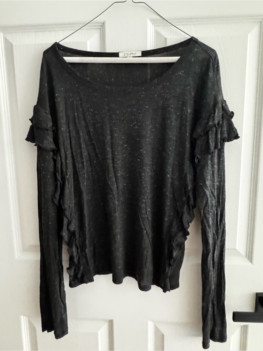 Z Supply Black Long Sleeve Ruffle Detail Top